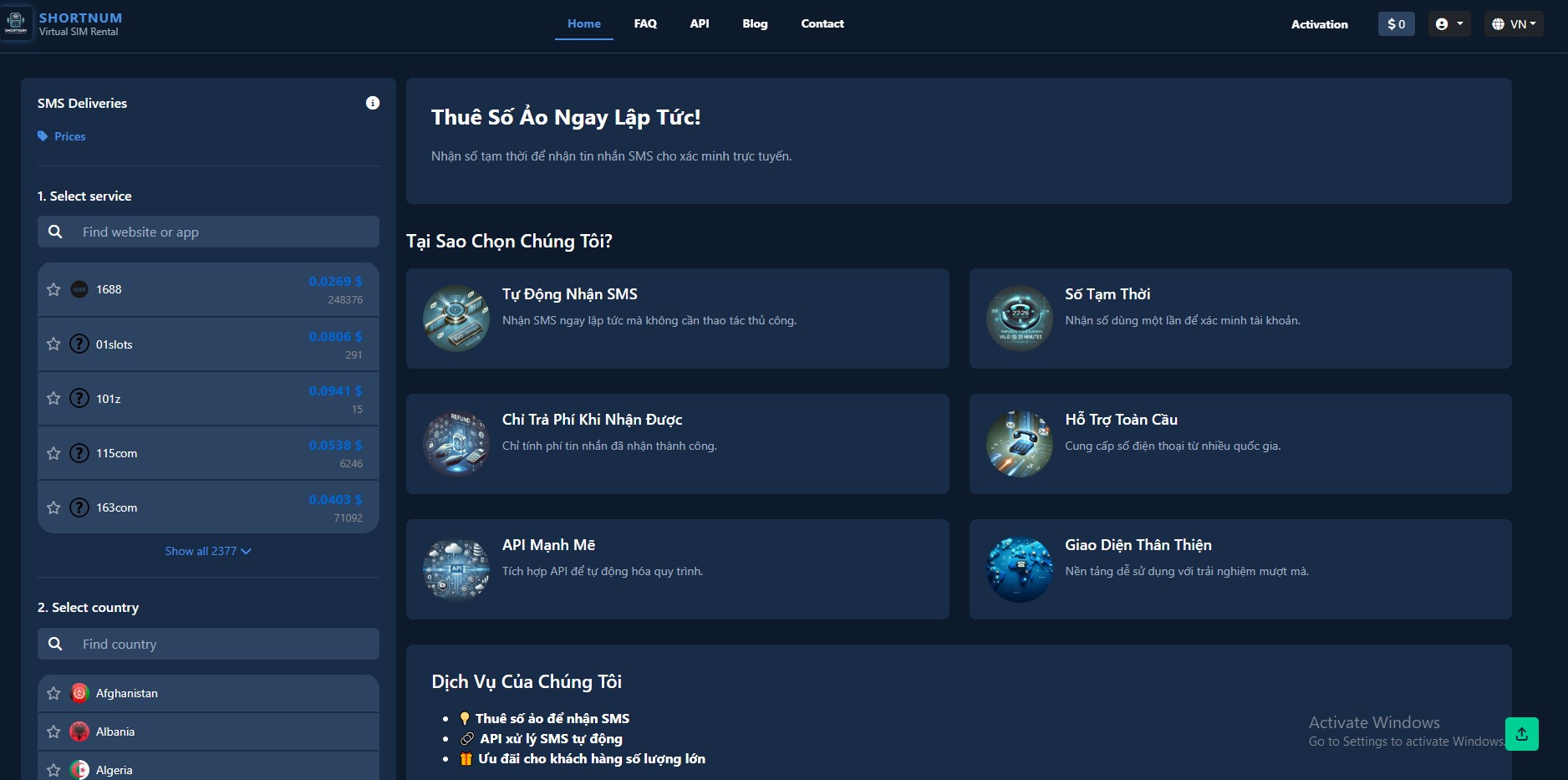 Giao diện website Shortnum