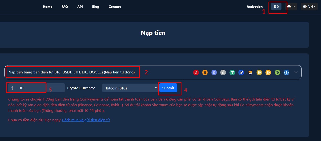 Nạp tiền vào website thuê sim giá rẻ